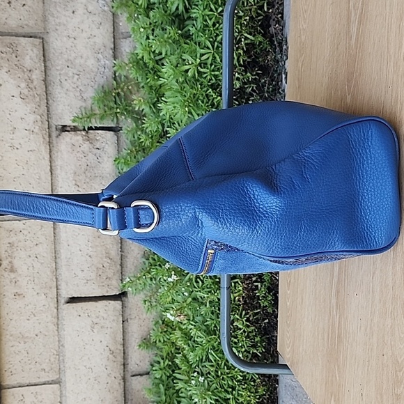 KATE SPADE blue Pebble Leather Suede Snakeskin detail top handle satchel bag - Picture 3 of 14